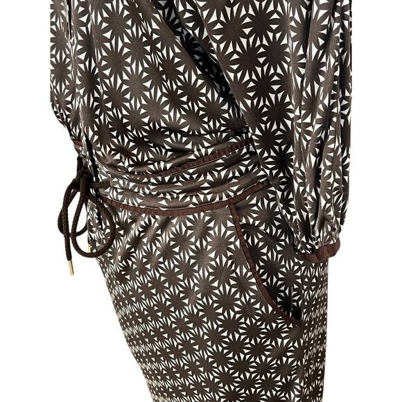 Etcetera Size 0 Silk Rayon Blend Luxury Long Sleeve Brown Print Dress tie waist - Picture 5 of 8